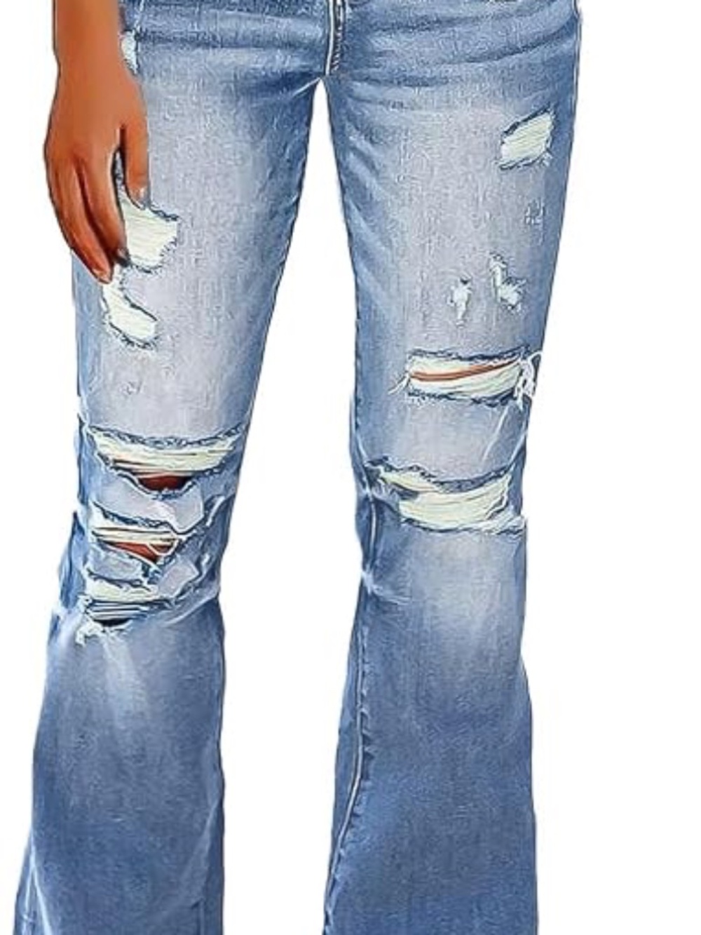 Flamingals High Waist Ripped Bell Bottom Jeans washed light blue large-NWT